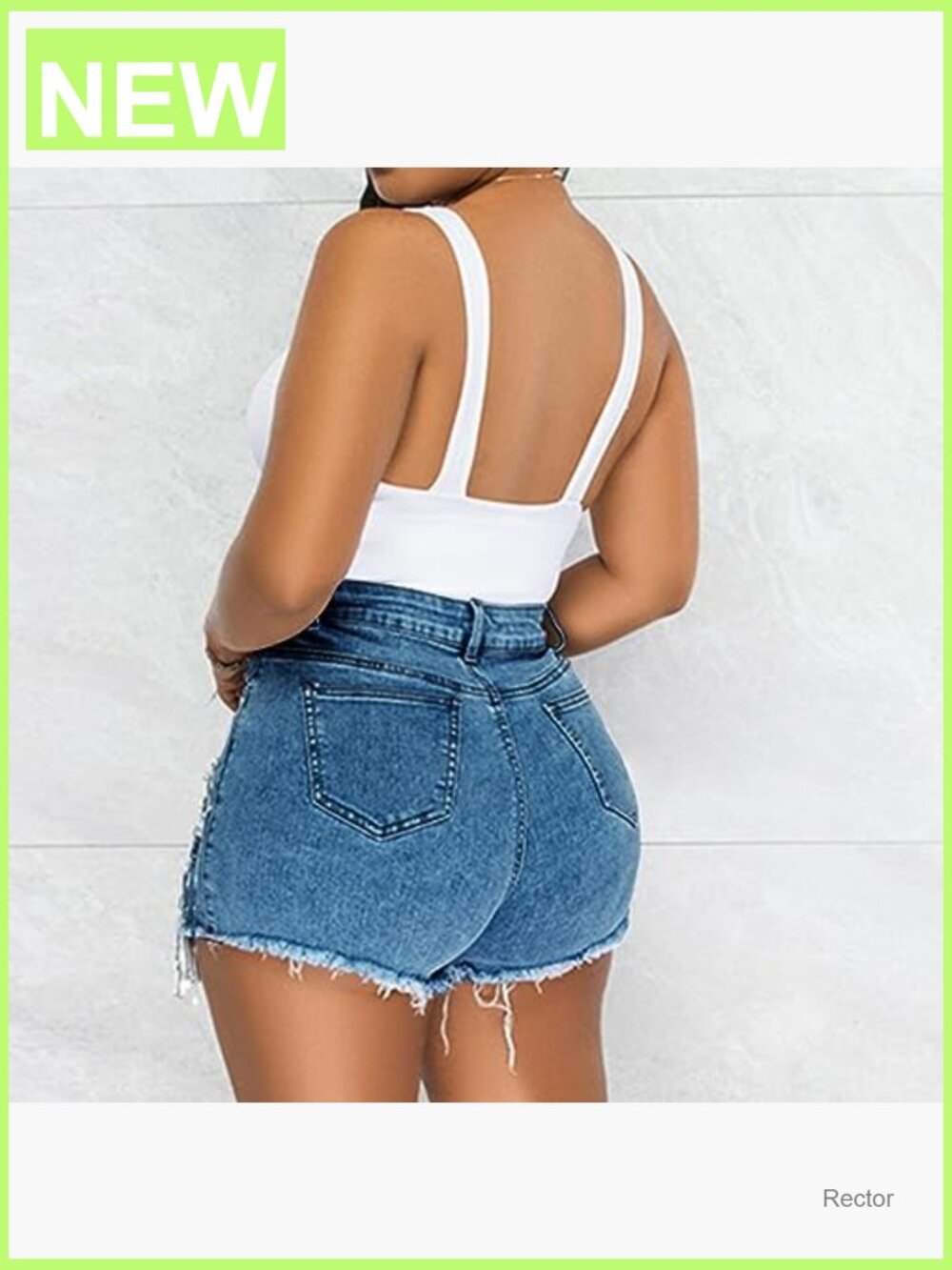 High Rise Rhinestone Fringe Denim Shorts - Distressed Ripped Jean - Picture 2 of 7